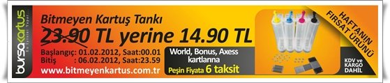 Şeffaf Bitmeyen Kartuş Sistemi; 06.02.2012 'ye kadar sadece 14.90 TL. Kargo ve KDV dahil.