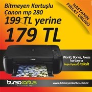 Haftanın Fırsat Kampanyası; Bitmeyen Kartuşlu Canon mp-280 yazıcı, 199 TL yerine 179 TL. KDV ve Kargo dahil. Fırsatı Kaçırmayın.