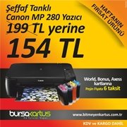 ŞEFFAF Bitmeyen Kartuşlu Canon MP 280'de Çılgın Kampanya; 199 TL yerine sadece 154 TL. KDV ve KARGO DAHİL.