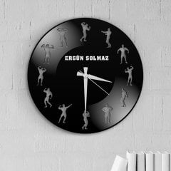 Kişiye Özel İsimli Vücut Geliştirme Figürlü Ahşap Duvar Saati - 7