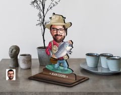 BK Gift Kişiye Özel Balıkçı Karikatürlü Ahşap Biblo-3 , Arkadaşa Hediye , Sevgiliye Hediye, Kişiye Özel Biblolar