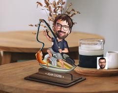 BK Gift Kişiye Özel Balıkçı Karikatürlü Ahşap Biblo-4 , Arkadaşa Hediye , Sevgiliye Hediye, Kişiye Özel Biblolar