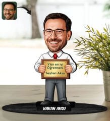 BK Gift Kişiye Özel Erkek Öğretmen Tasarımlı Karikatür Biblo -20, Öğretmene Hediye, Öğretmenler Günü Hediyesi