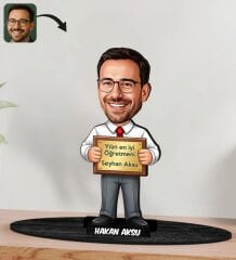 BK Gift Kişiye Özel Erkek Öğretmen Tasarımlı Karikatür Biblo -20, Öğretmene Hediye, Öğretmenler Günü Hediyesi