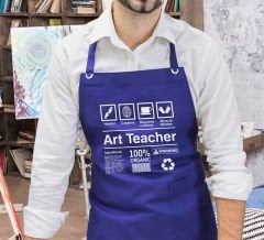 BK Gift Profesyonel Resim Öğretmeni Tasarımlı Lacivert Mutfak Önlüğü, Resim Önlüğü, Şef Önlüğü, Ev Hediyesi, Öğretmenler Günü Hediyesi