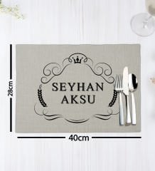 BK Gift Kişiye Özel İsimli 2’li Keten Amerikan Servis Seti-5, Ev Hediyesi,Baskılı Servis Bezi, Mutfak Dekoru