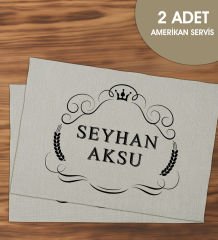 BK Gift Kişiye Özel İsimli 2’li Keten Amerikan Servis Seti-5, Ev Hediyesi,Baskılı Servis Bezi, Mutfak Dekoru