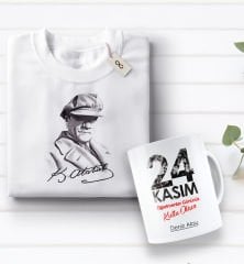 BK Gift Kişiye Özel Öğretmenler Günü Tasarımlı Kupa Bardak ve Atatürk Baskılı Tişört Hediye Seti- 1-10, Öğretmene Hediye, Öğretmenler Günü, 100. Yıl Hediyesi