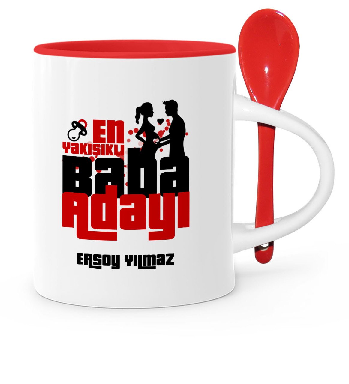 Babalar Gününe Özel En Yakışıklı Baba Adayı Kırmızı Kaşıklı Kupa Bardak - 1