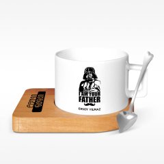 Kişiye Özel I am Your Father Tasarımlı Ahşap Altlıklı Seramik Fincan - 1