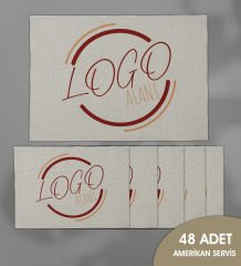 Bk Gift Restoran & Cafelere Özel Baskılı Keten Amerikan Servis Seti(48 ADET), Logolu Servis Bezi, Baskılı Amerikan Servis