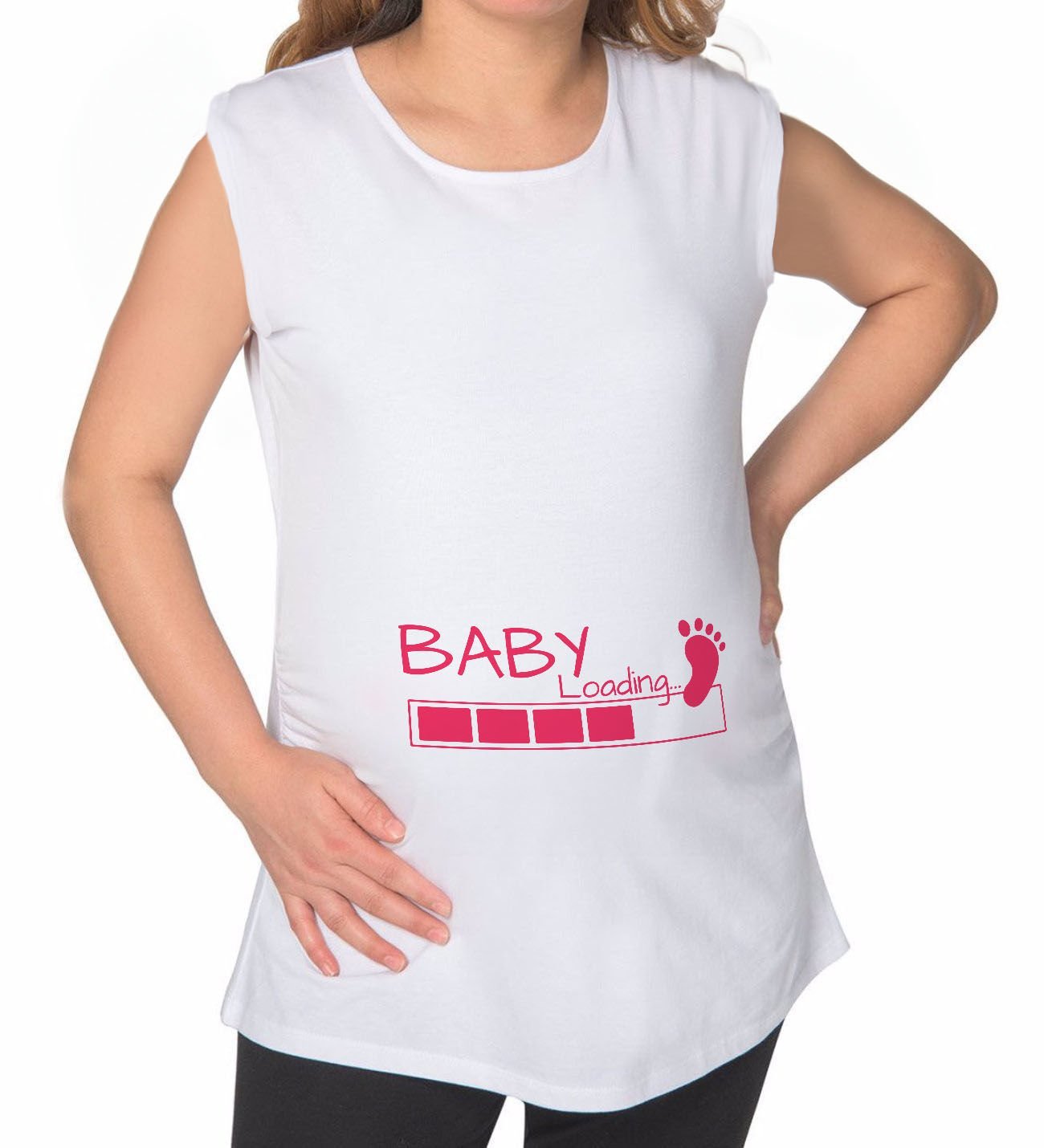 BK Gift Baby Loading Tasarımlı Beyaz Sıfır Kol Hamile Tişört-1, Hamile Giyim, Eşe Hediye