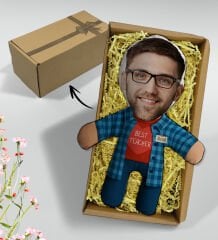 BK Gift Hediye Kutusunda Kişiye Özel Best Teacher Tasarımlı Bebek Yastık-5, Öğretmene Hediye, Öğretmenler Günü Hediyesi
