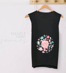 BK Gift Kişiye Özel İsimli Uyuyor Tasarımlı Siyah Sıfır Kol Hamile Tişört-4, Hamile Giyim, Eşe Hediye