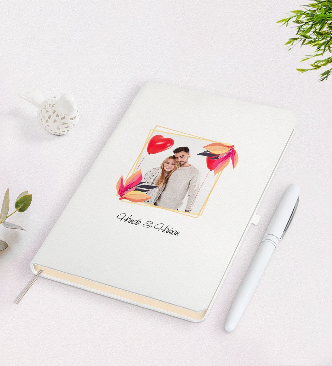 Kişiye Özel Sevgililer Günü Temalı İsimli Fotoğraflı Beyaz Defter Kalem Seti-28