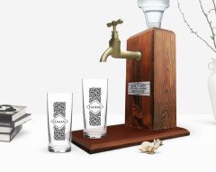 Kişiye Özel Renkli Baskılı İsimli İkili Rakı Bardağı ve Ahşap Rakı Standı Hediye Seti-25