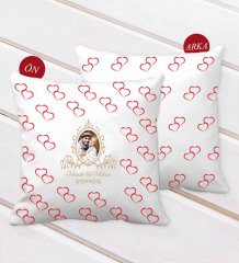 Kişiye Özel İsimli Fotoğraflı Çift Kalp Desenli Dekoratif Kırlent Yastık-2