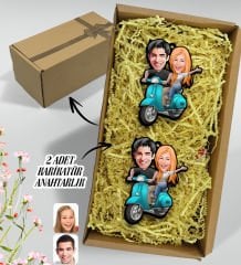 BK Gift Hediye Kutulu Kişiye Özel Sevgililer Karikatürlü Ahşap 2'li Ahşap Anahtarlık-99