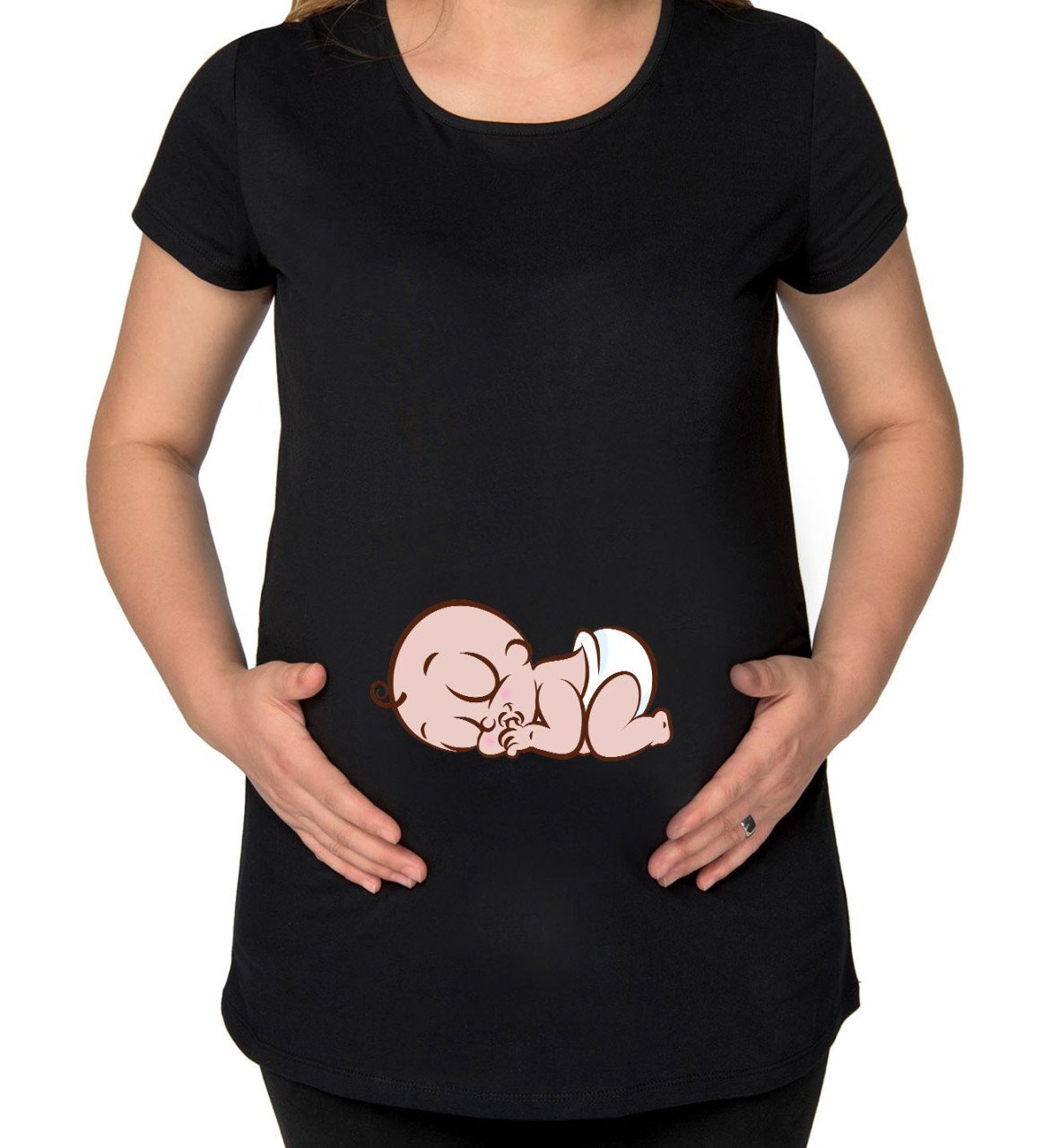 BK Gift Bebek Tasarımlı Siyah Hamile Tişört-1