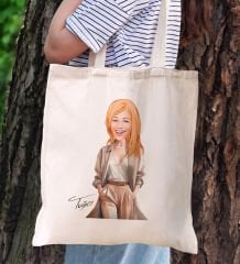 BK Gift Kişiye Özel Kadın Karikatürlü Kanvas Bez Plaj Çantası Baskılı Omuz Çantası-2, Alışveriş Çantası, Arkadaşa Hediye