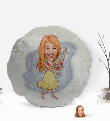 Kişiye Özel Kadın Dansçı Karikatürlü Yuvarlak Dekoratif Kırlent Yastık-1