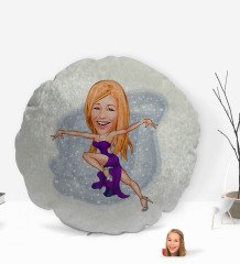 Kişiye Özel Kadın Dansçı Karikatürlü Yuvarlak Dekoratif Kırlent Yastık-2