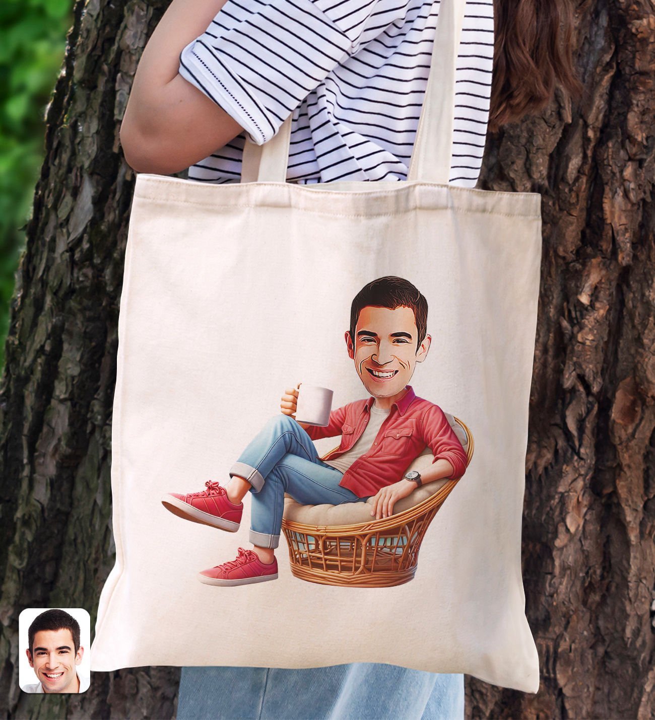 BK Gift Kişiye Özel Erkek Karikatürlü Kanvas Bez Plaj Çantası Baskılı Omuz Çantası-1, Alışveriş Çantası, Arkadaşa Hediye