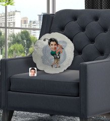Kişiye Özel Erkek Golfçü Karikatürlü Yuvarlak Dekoratif Kırlent Yastık-1
