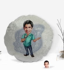 Kişiye Özel Erkek Şarkıcı Karikatürlü Yuvarlak Dekoratif Kırlent Yastık-1