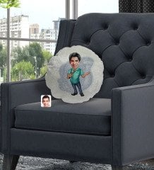 Kişiye Özel Erkek Şarkıcı Karikatürlü Yuvarlak Dekoratif Kırlent Yastık-1