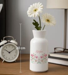 BK Gift Kişiye Özel Çiçek Tasarımlı Seramik Vazo-15, Ev Hediyesi, Ofis Hediyesi