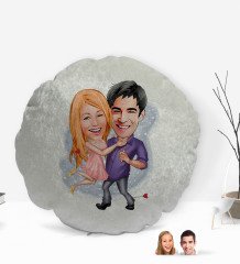 Kişiye Özel Sevgililer Karikatürlü Yuvarlak Dekoratif Kırlent Yastık-3