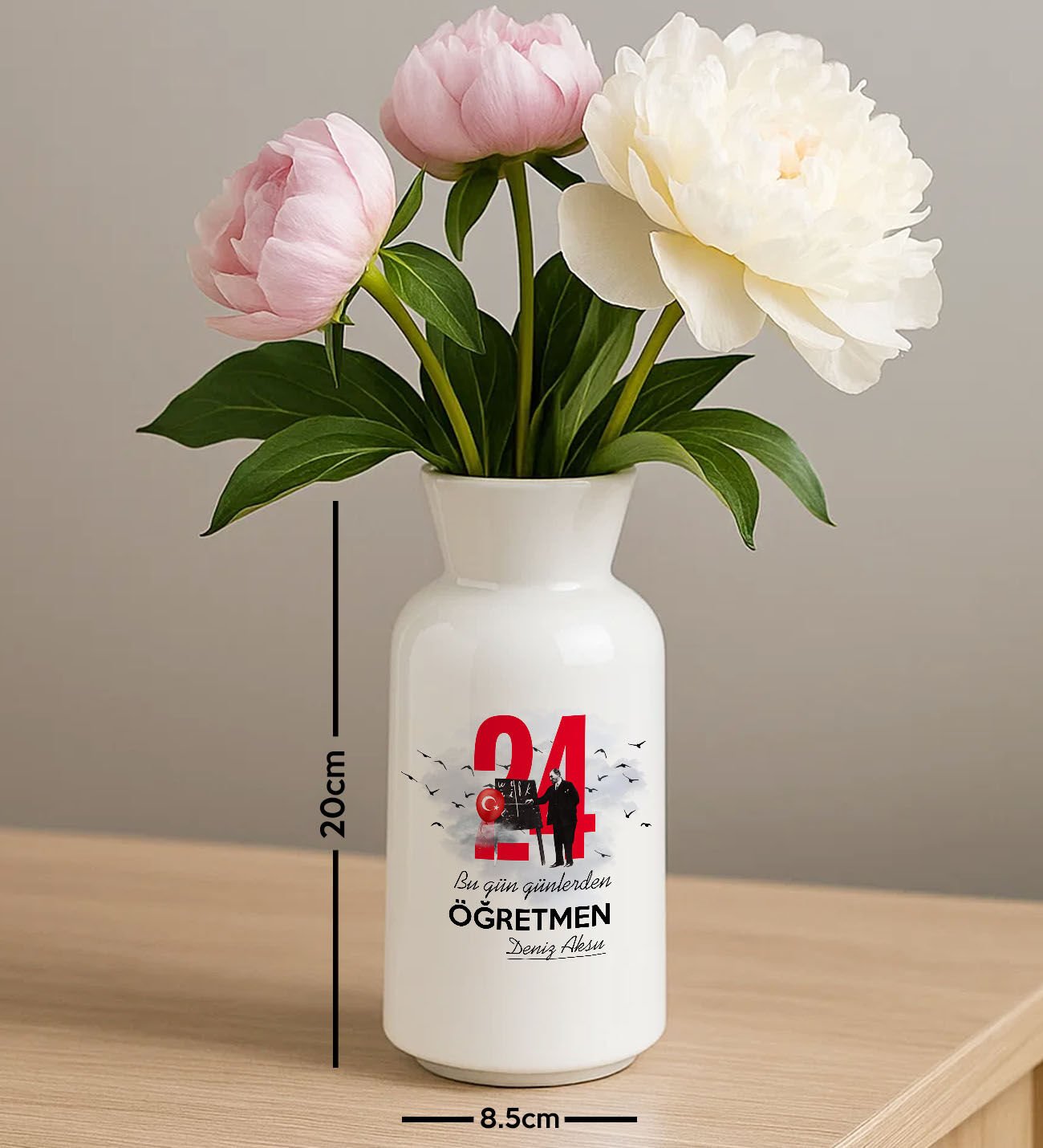 BK Gift Kişiye Özel Öğretmenler Günü Tasarımlı Seramik Vazo-3, Ev Hediyesi, Öğretmene Hediye