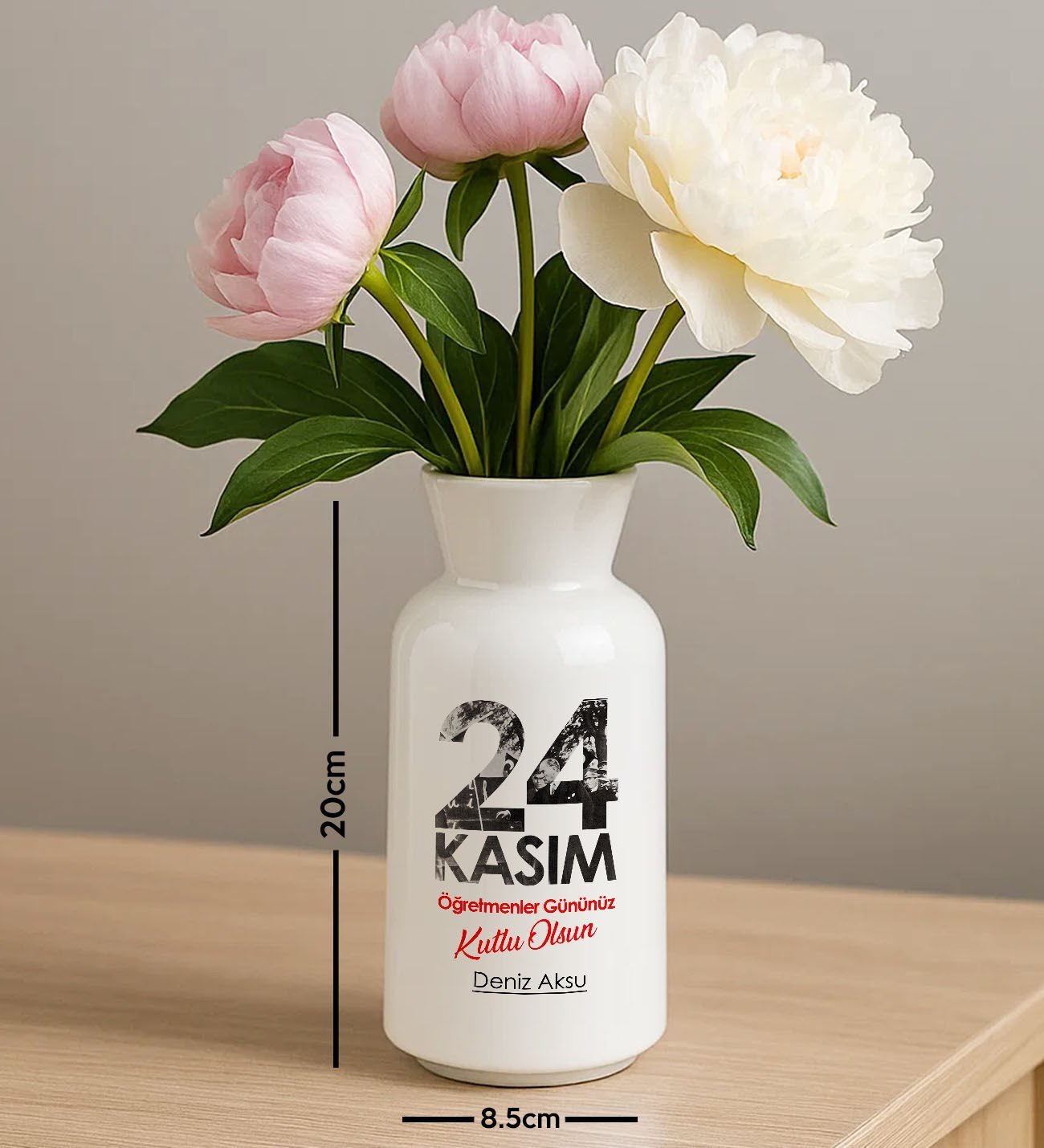 BK Gift Kişiye Özel Öğretmenler Günü Tasarımlı Seramik Vazo-7, Ev Hediyesi, Öğretmene Hediye