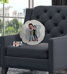 Kişiye Özel Sevgililer Karikatürlü Yuvarlak Dekoratif Kırlent Yastık-60