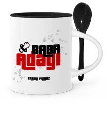 Babalar Gününe Özel Baba Adayı Siyah Kaşıklı Kupa Bardak - 6