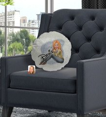 Kişiye Özel İsimli Kadın Karikatürlü Yuvarlak Dekoratif Kırlent Yastık-102