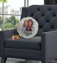 Kişiye Özel Kız Kardeşler Karikatürlü Yuvarlak Dekoratif Kırlent Yastık-6