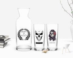 Kişiye Özel Renkli Baskılı Kurukafa Tasarımlı İkili Rakı Bardağı ve Karaf Hediye Seti-1