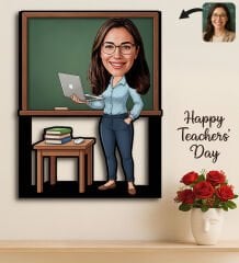 BK Gift Kişiye Özel Kadın Öğretmen Karikatürlü 3D Ahşap Tablo -2, Öğretmene Hediye, Öğretmenler Günü Hediyesi