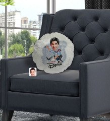 Kişiye Özel İsimli Erkek Emlakçı Karikatürlü Yuvarlak Dekoratif Kırlent Yastık-1