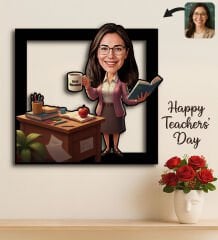 BK Gift Kişiye Özel Kadın Öğretmen Karikatürlü 3D Ahşap Tablo -8, Öğretmene Hediye, Öğretmenler Günü Hediyesi