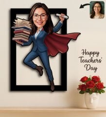 BK Gift Kişiye Özel Kadın Öğretmen Karikatürlü 3D Ahşap Tablo -9, Öğretmene Hediye, Öğretmenler Günü Hediyesi