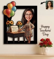 BK Gift Kişiye Özel Kadın Öğretmen Karikatürlü 3D Ahşap Tablo -18, Öğretmene Hediye, Öğretmenler Günü Hediyesi