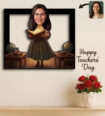 BK Gift Kişiye Özel Kadın Öğretmen Karikatürlü 3D Ahşap Tablo -19, Öğretmene Hediye, Öğretmenler Günü Hediyesi