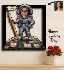 BK Gift Kişiye Özel Kadın Öğretmen Karikatürlü 3D Ahşap Tablo -21, Öğretmene Hediye, Öğretmenler Günü Hediyesi