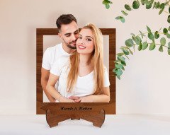 Kişiye Özel Sevgililer Fotoğraflı Ahşap Standlı 3D Biblo-1