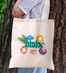BK Gift Didim Temalı Kanvas Bez Plaj Çantası Baskılı Omuz Çantası, Alışveriş Çantası, Arkadaşa Hediye