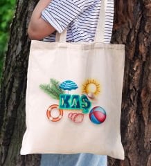 BK Gift Kaş Temalı Kanvas Bez Plaj Çantası Baskılı Omuz Çantası, Alışveriş Çantası, Arkadaşa Hediye