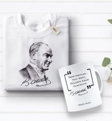 BK Gift Kişiye Özel Öğretmenler Günü Tasarımlı Kupa Bardak ve Atatürk Baskılı Tişört Hediye Seti- 3-15, Öğretmene Hediye, Öğretmenler Günü, 100. Yıl Hediyesi
